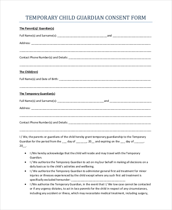 FREE 10 Sample Temporary Guardianship Forms In PDF