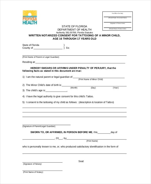 FREE 11 Sample Tattoo Consent Forms In PDF Word