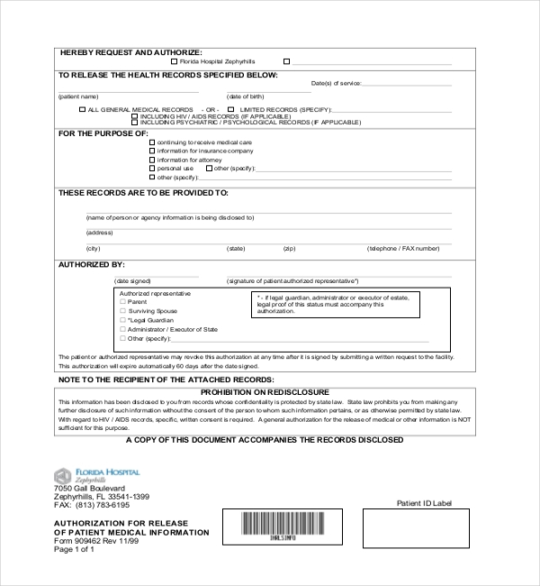 FREE 16 Sample Medical Authorization Forms In PDF Word Excel