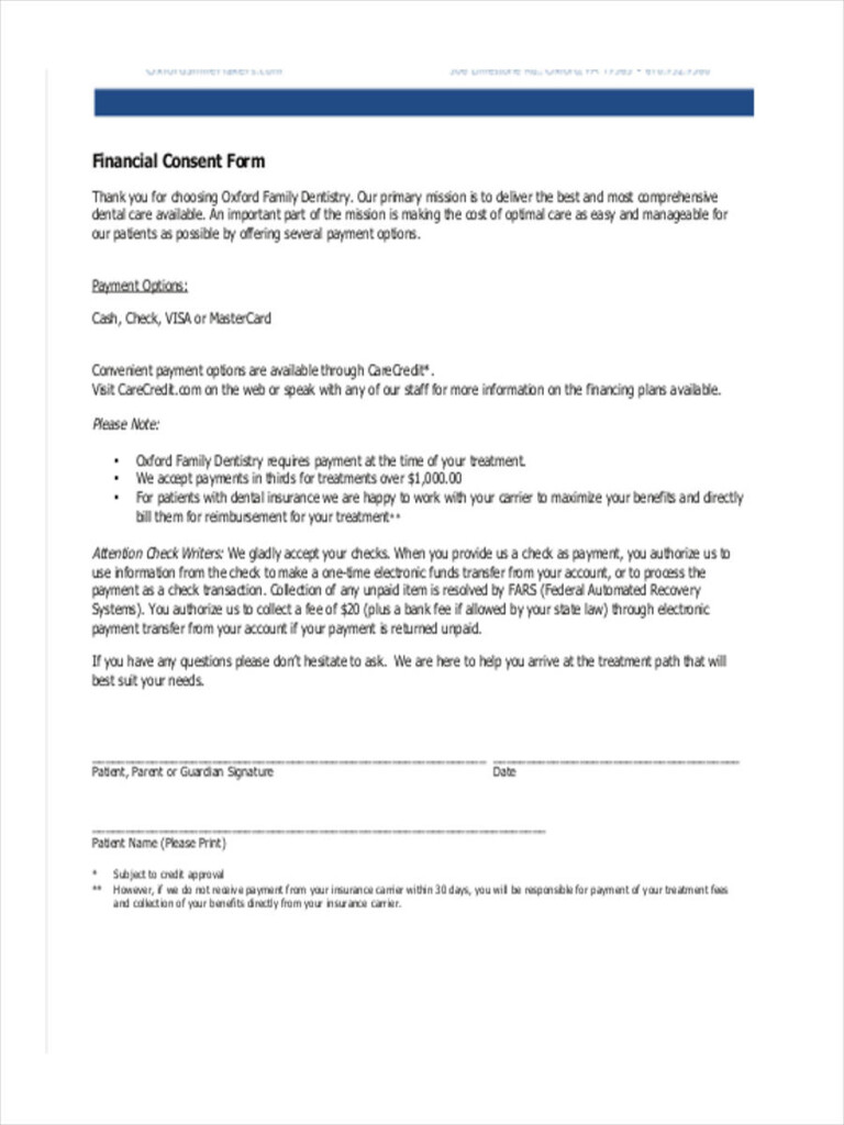 FREE 6 Financial Consent Form Samples In MS Word PDF