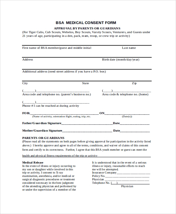 Bsa Consent And Medical Forms 2024 Printable Consent Form 2024 1781