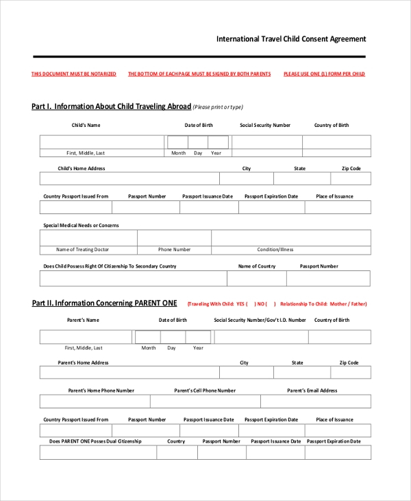 FREE 8 Sample Child Travel Consent Forms In PDF MS Word