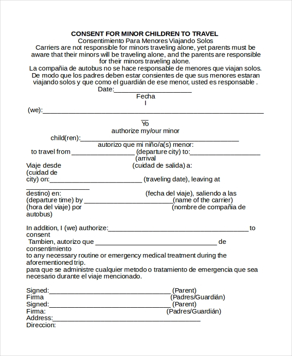 Single Parent Traveling With Child Consent Form 2022 Printable 