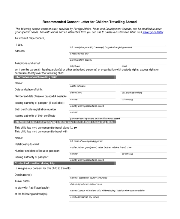 FREE 8 Sample Child Travel Consent Forms In PDF MS Word