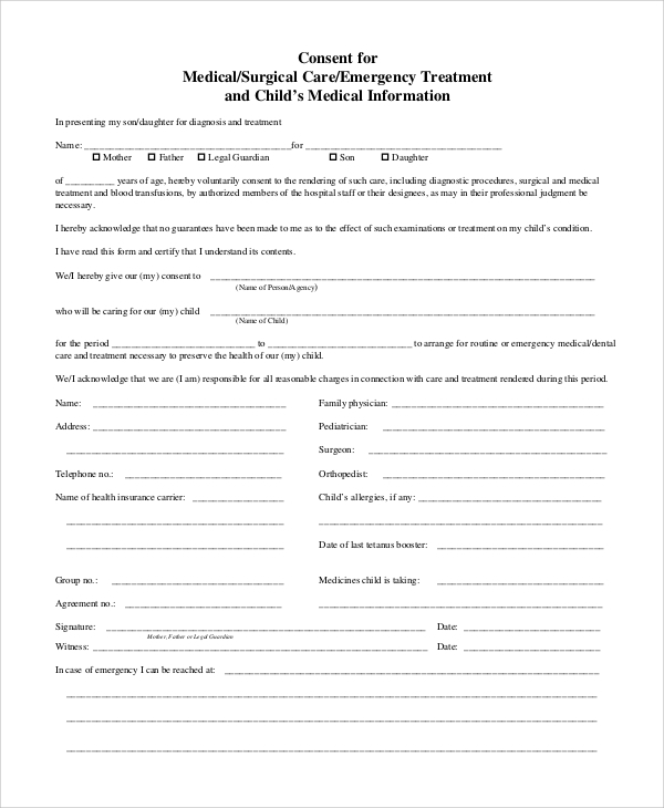 FREE 9 Sample Medical Consent Forms In PDF MS Word