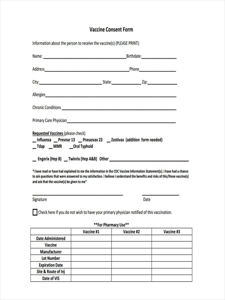 FREE 9 Vaccine Consent Forms In PDF Ms Word