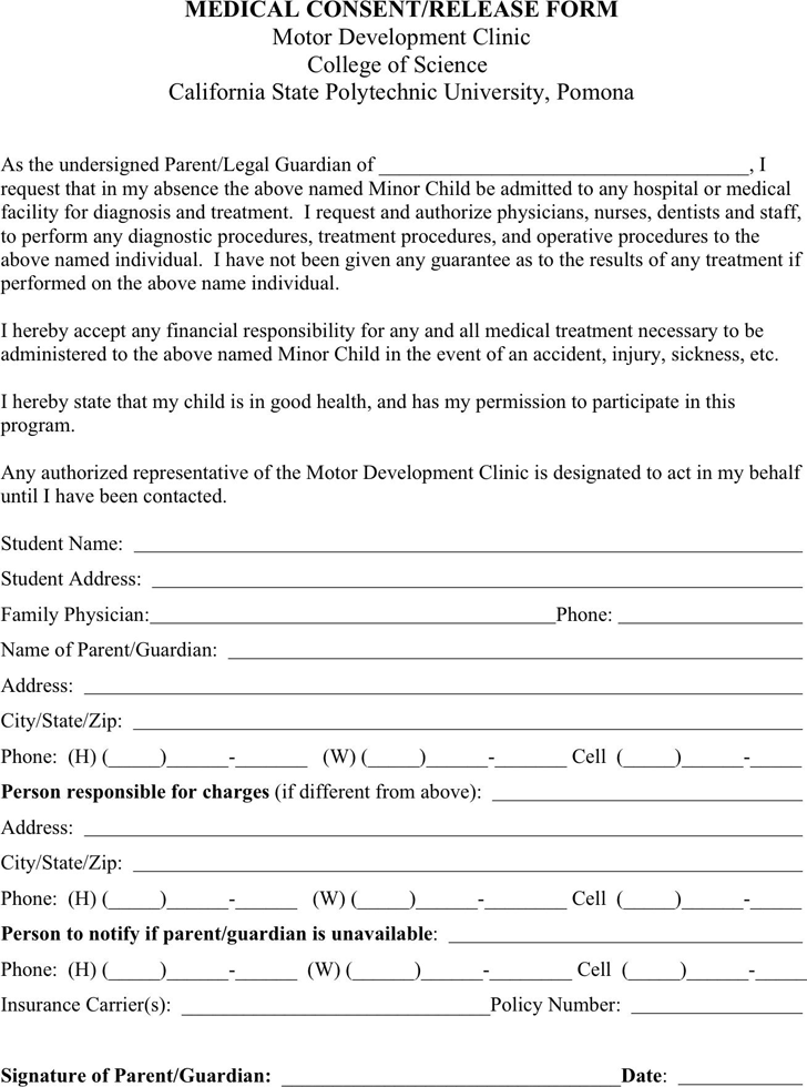 Free California Medical Consent And Release Form For Minor Child PDF 