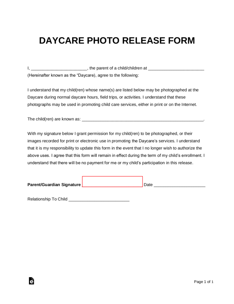 Free Daycare Photo Release Form Word PDF EForms