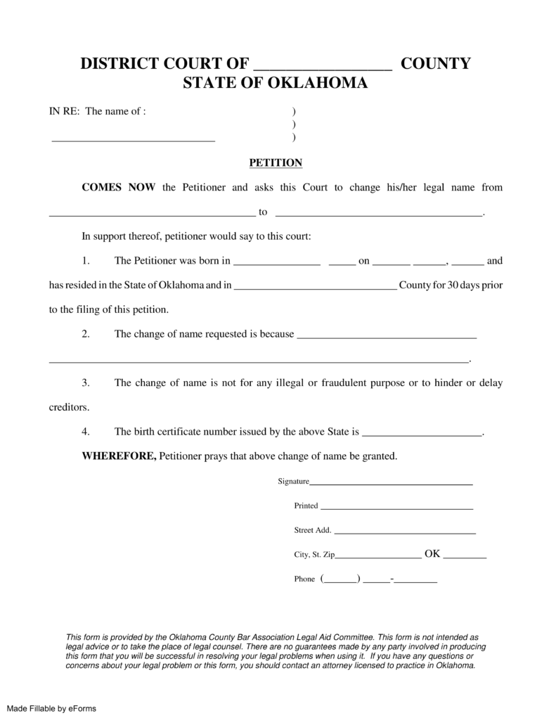 Free Oklahoma Name Change Forms How To Change Your Name In OK PDF 