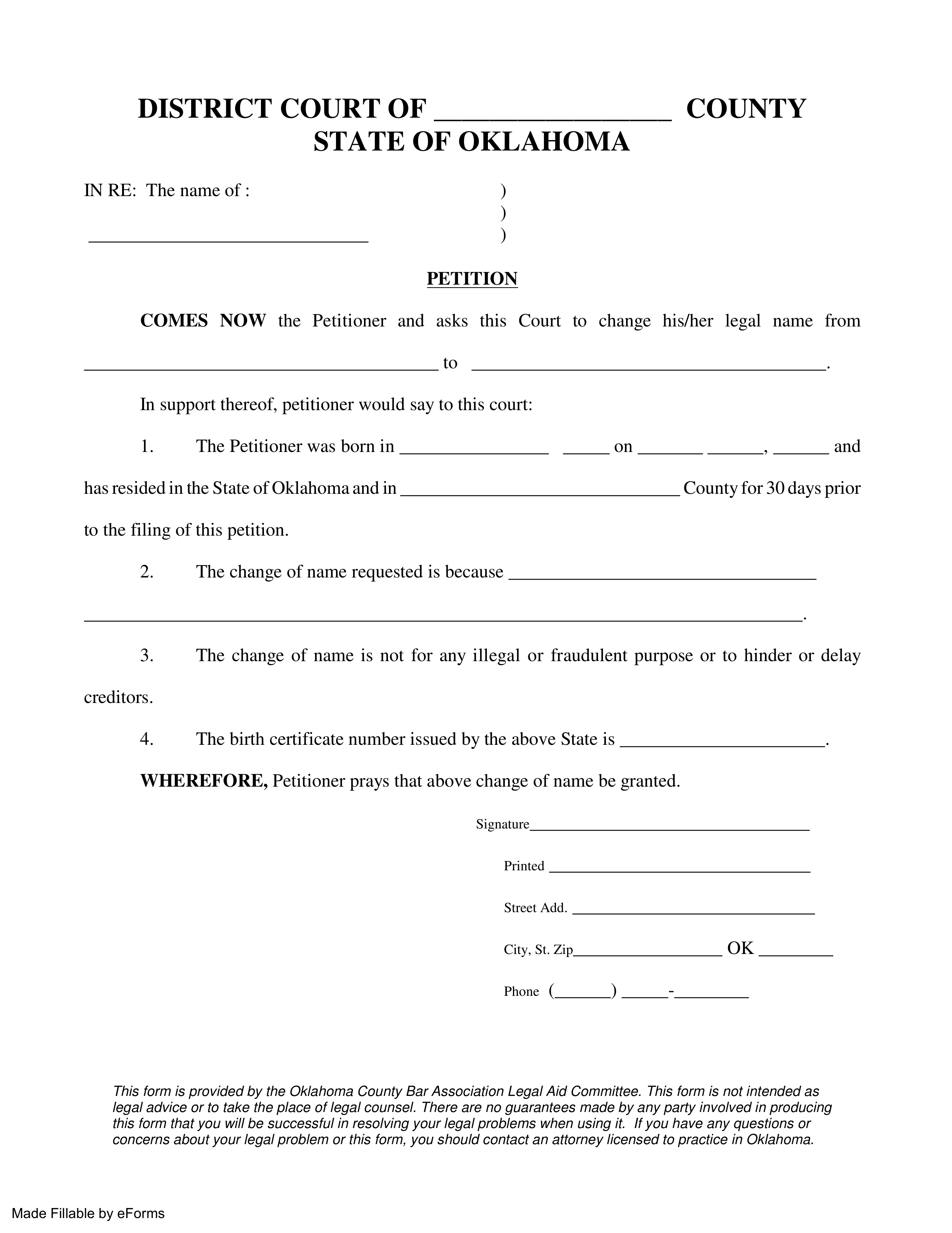 Free Oklahoma Name Change Forms How To Change Your Name In OK PDF