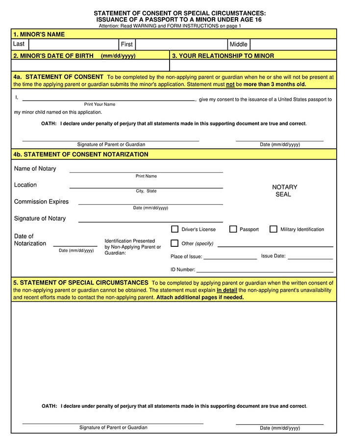 Free Passport Parental Consent Forms Form DS 3053 Word PDF