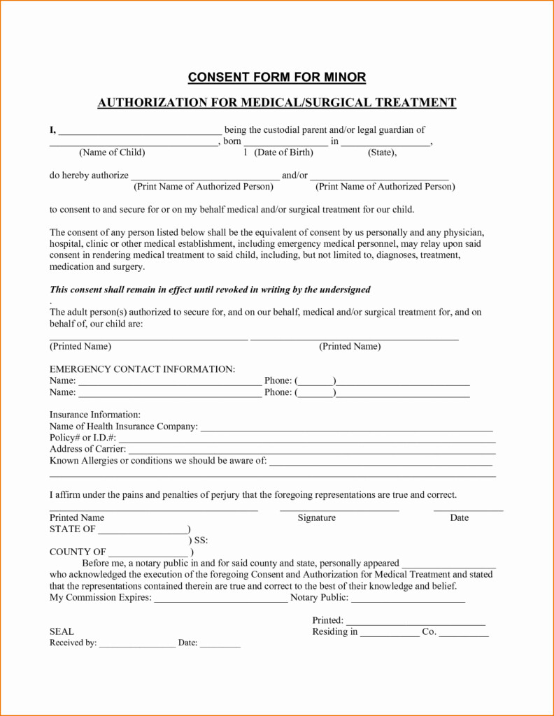 Free Printable Medical Consent Form For Minor Child That Are Nifty 