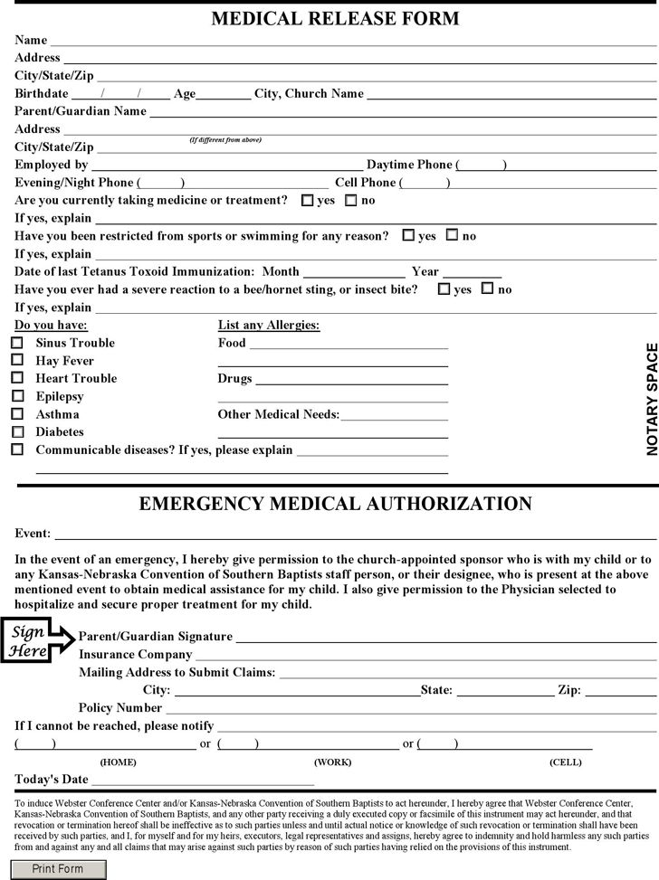 Kansas Medical Release Form Download The Free Printable Basic Blank 