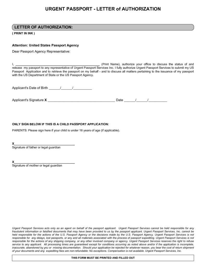 Letter Notarized Parental Authorization Sample Receive Passport Ledger 