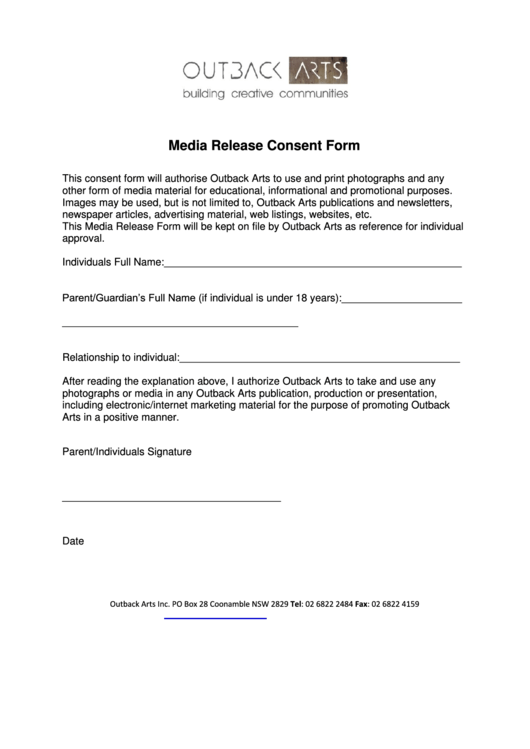 Media Release Consent Form Printable Pdf Download