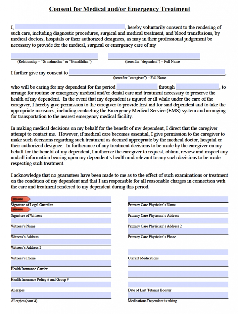 Medical Consent Forms For Minor Child Template Business Format