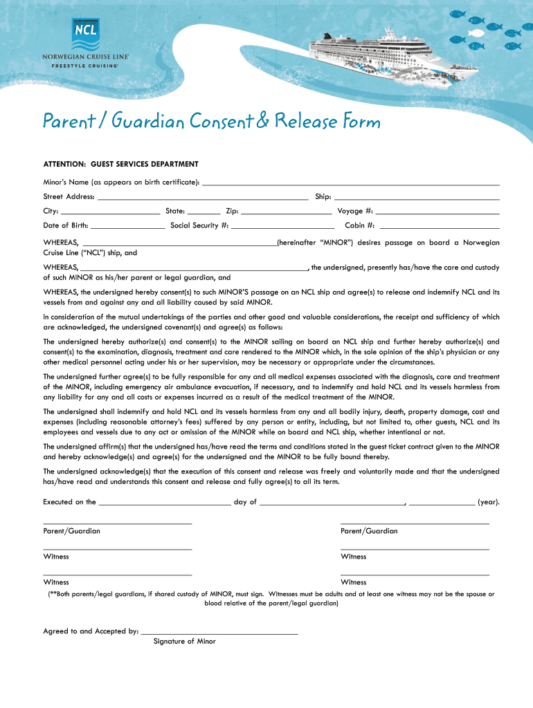 NCL Parent Guardian Consent Release Form Fill And Sign Printable 