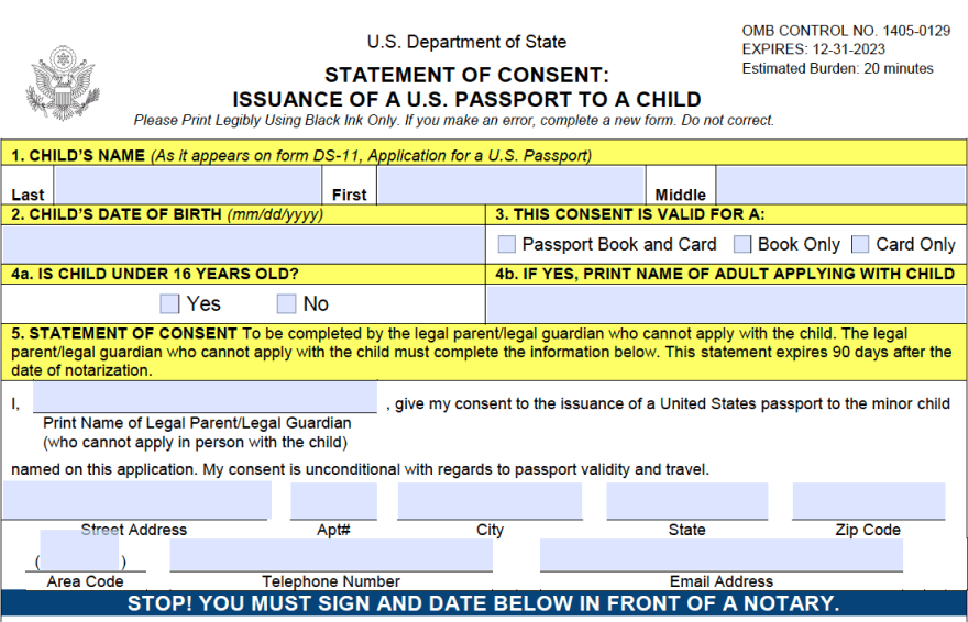 Notarize DS 3053 Form Passport Parental Consent Online OneNotary