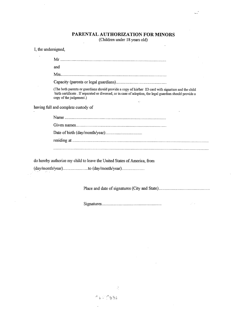 Parental Authorization Form For Minors Oci 2020 2021 Fill And Sign 