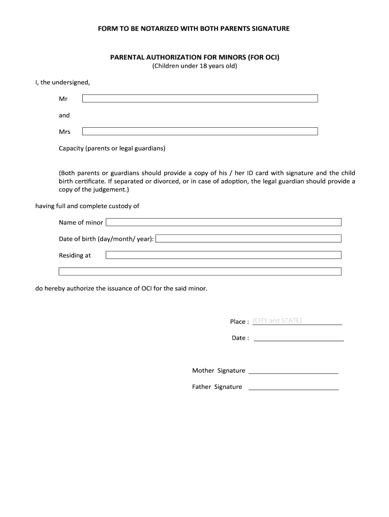 Parental Authorization Form For Minors Oci Fill Out And Sign