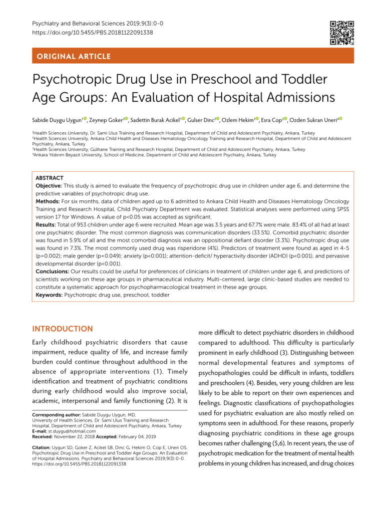  PDF Psychotropic Drug Use In Preschool And Toddler Age Groups An 