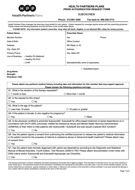 Prior Authorization Request Form Suboxone Printable Pdf Download