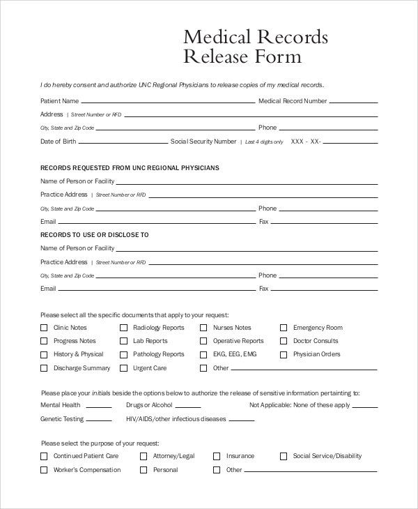 Release Of Records Form Medical Records Doctors Note Template Medical