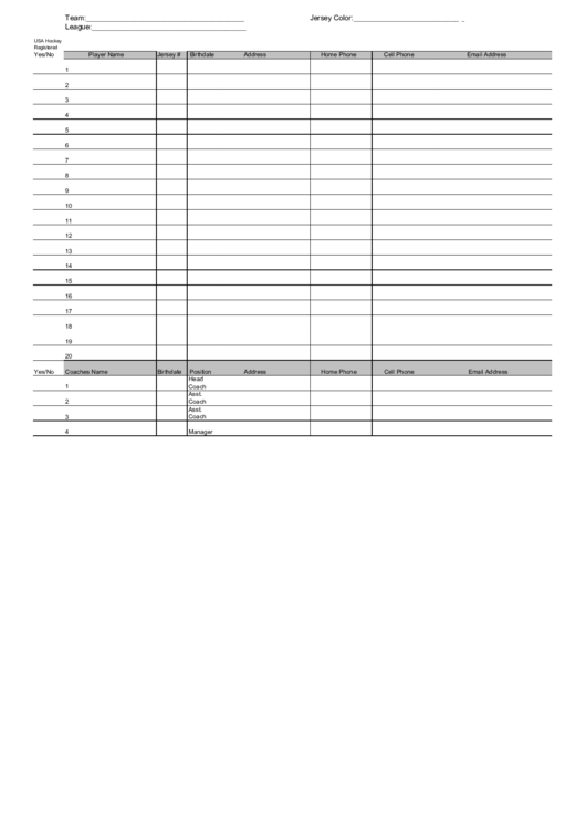 Usa Hockey Registered Roster Form Printable Pdf Download