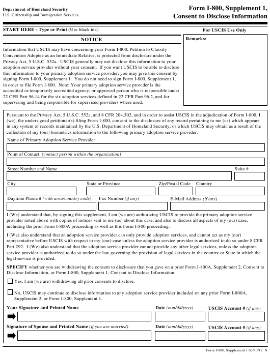 USCIS Form I 800 Supplement 1 Download Fillable PDF Or Fill Online 