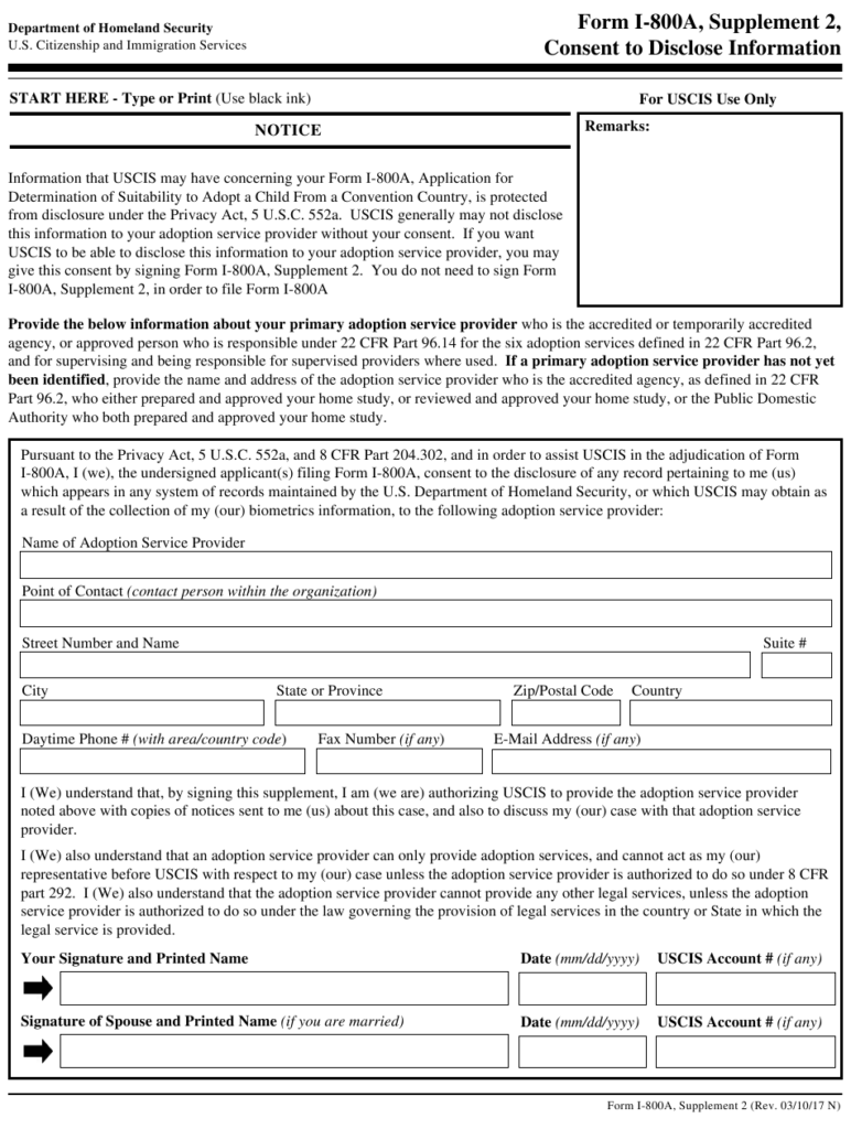 USCIS Form I 800A Supplement 2 Download Fillable PDF Or Fill Online 