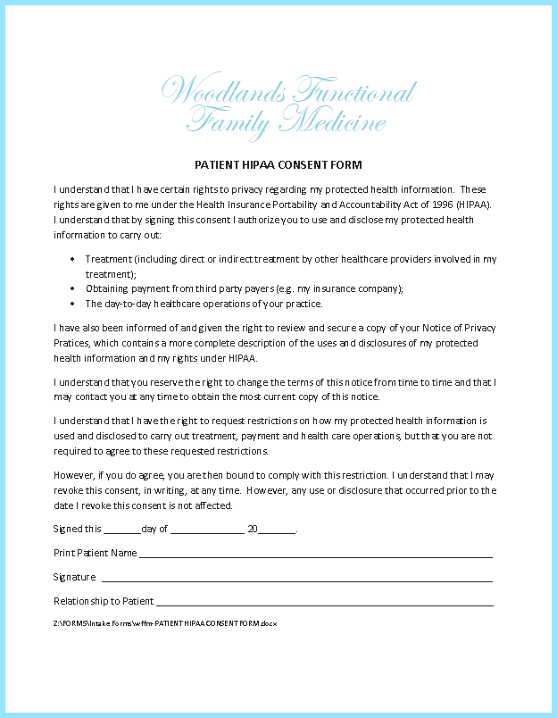 Wffm PATIENT HIPAA CONSENT FORM 1 Woodlands Functional Family Medicine