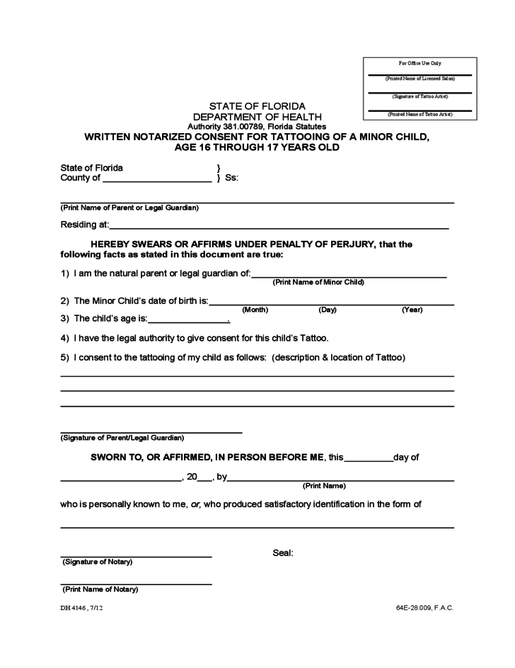 Written Notarized Consent For Tattooing Free Download