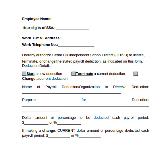 10 Payroll Deduction Forms To Download Sample Templates