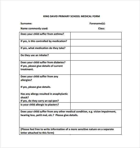 15 School Medical Form Templates To Download For Free Sample Templates