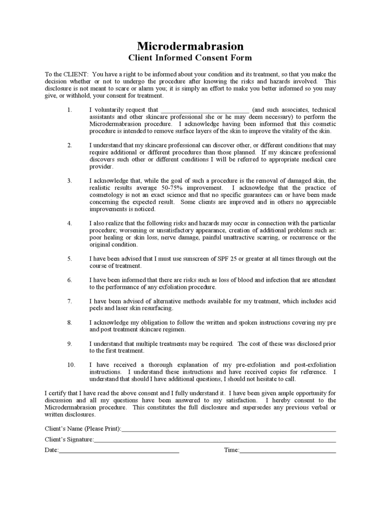 2020 Microdermabrasion Consent Form Fillable Printable PDF Forms