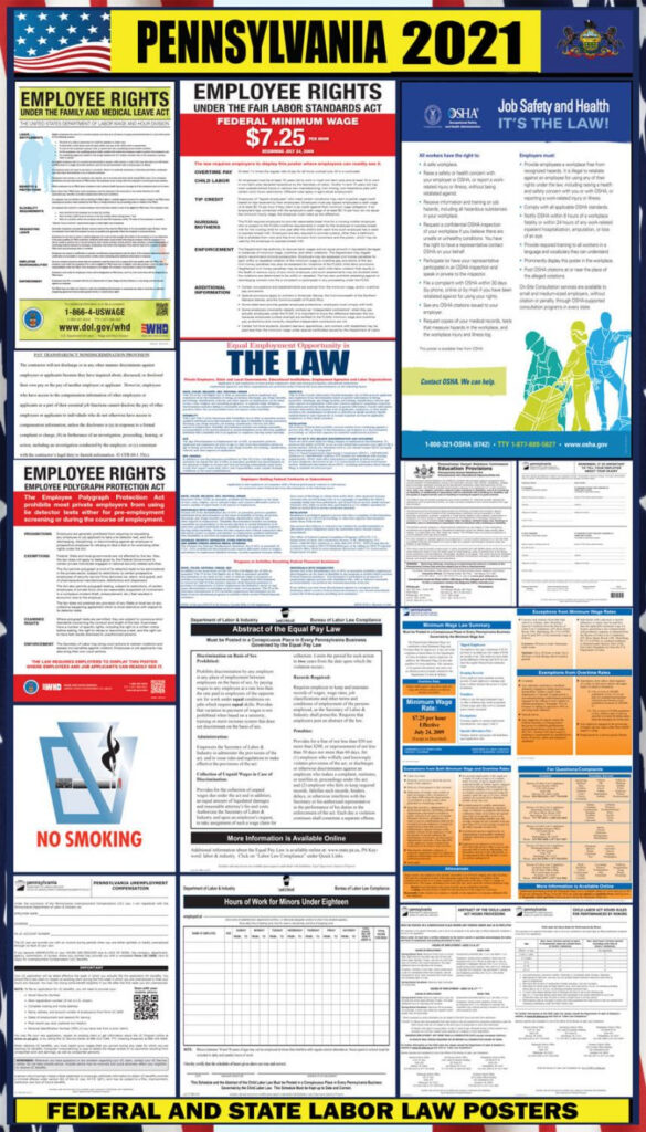 2021 Pennsylvania Labor Law Posters State Federal OSHA 
