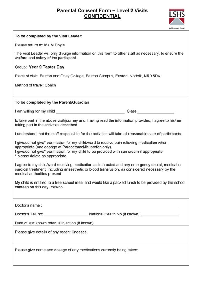 50 Printable Parental Consent Form Templates TemplateLab