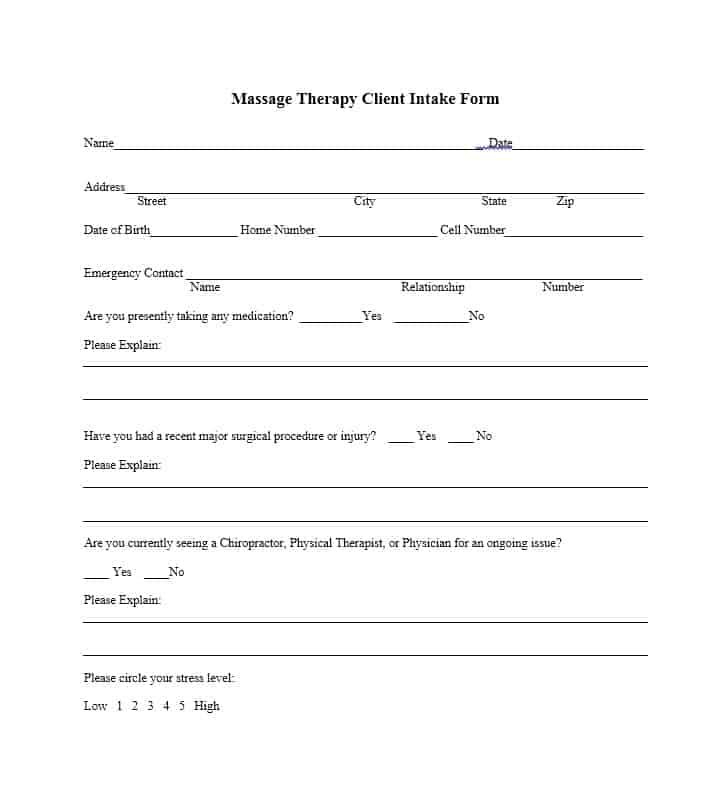 59 Best Massage Intake Forms For Any Client Printable Templates 