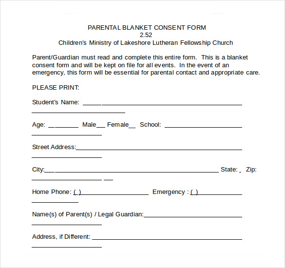 6 Child Medical Consent Forms Sample Templates