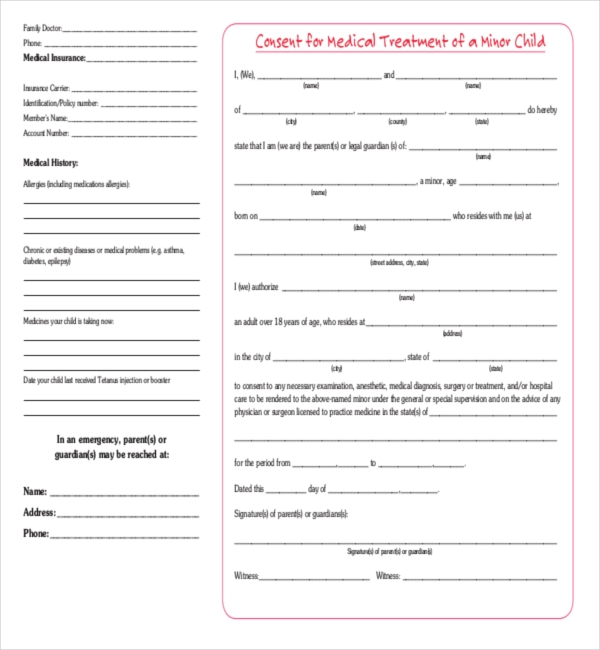 8 Sample Child Medical Consent Forms Sample Forms