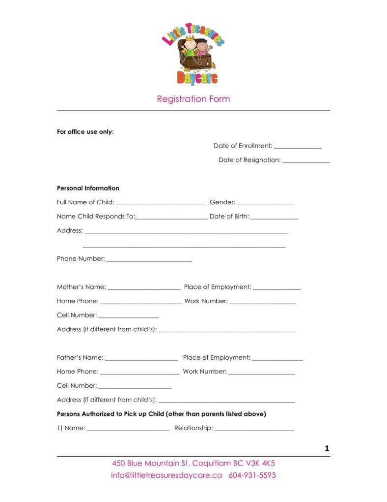 9 Daycare Application Form Templates Free PDF DOC Format Download 