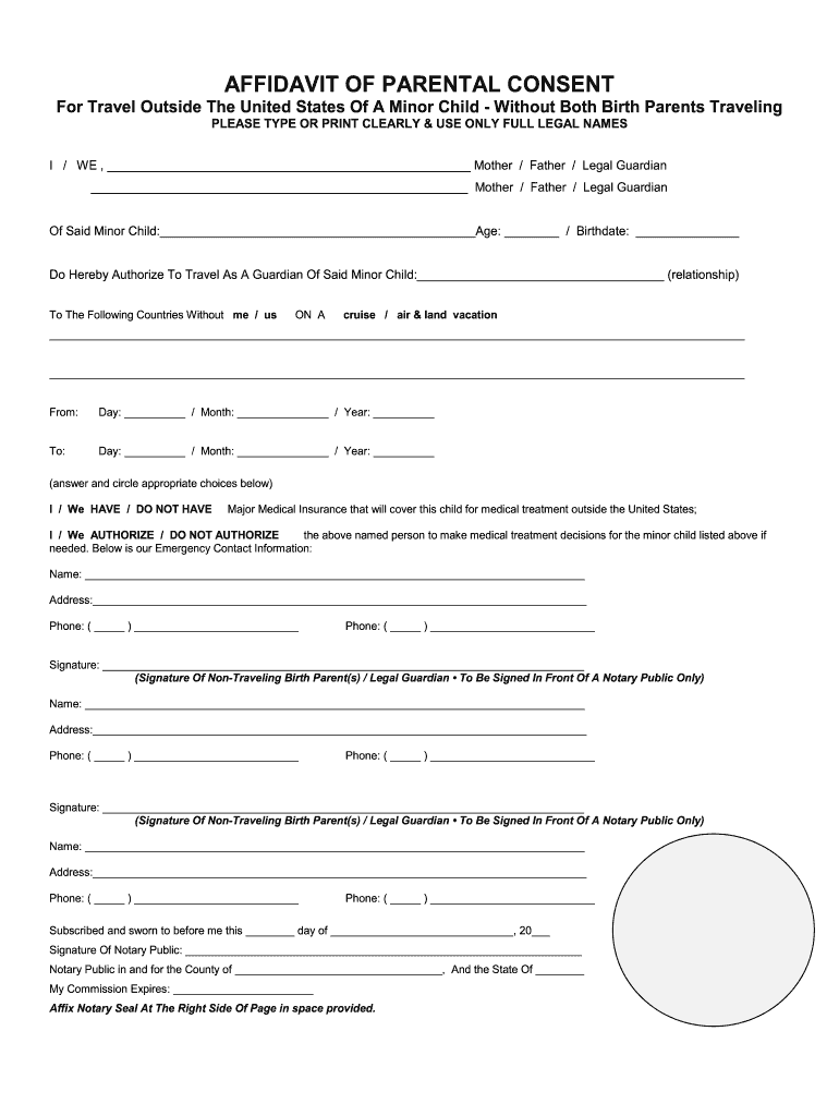 Affidavit For Travel Fill Out And Sign Printable PDF Template SignNow