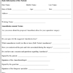 Anaesthesia Consent Form Editable Forms