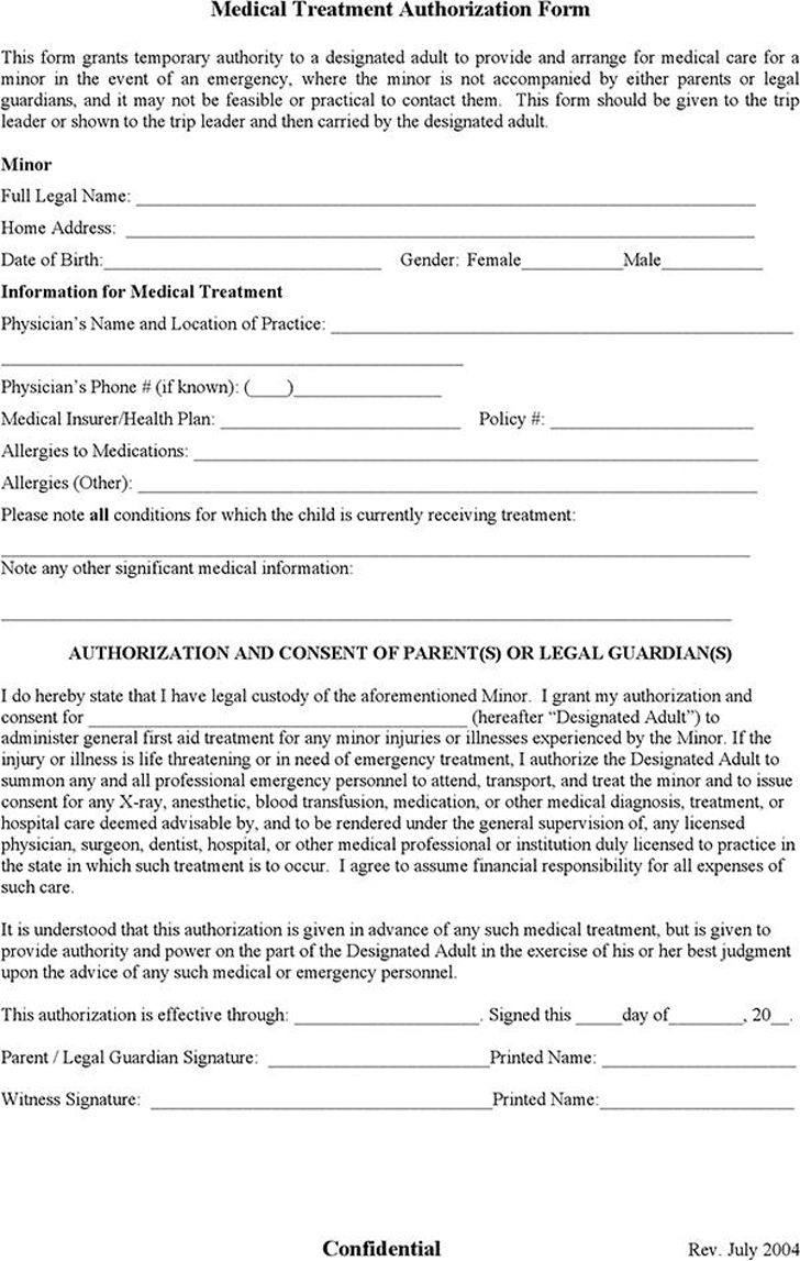 Authorization For Minor s Medical Treatment Download The Free Printable
