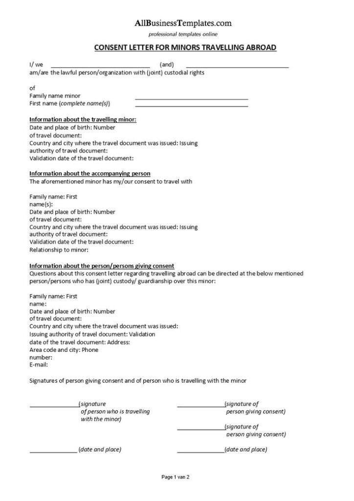 Authorization Letter Receiving Consent For Children Travelling Travel 