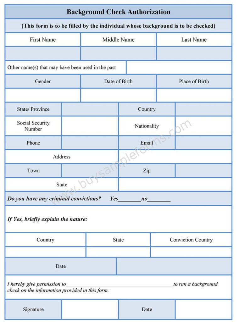 Background Check Authorization Form Sample Forms