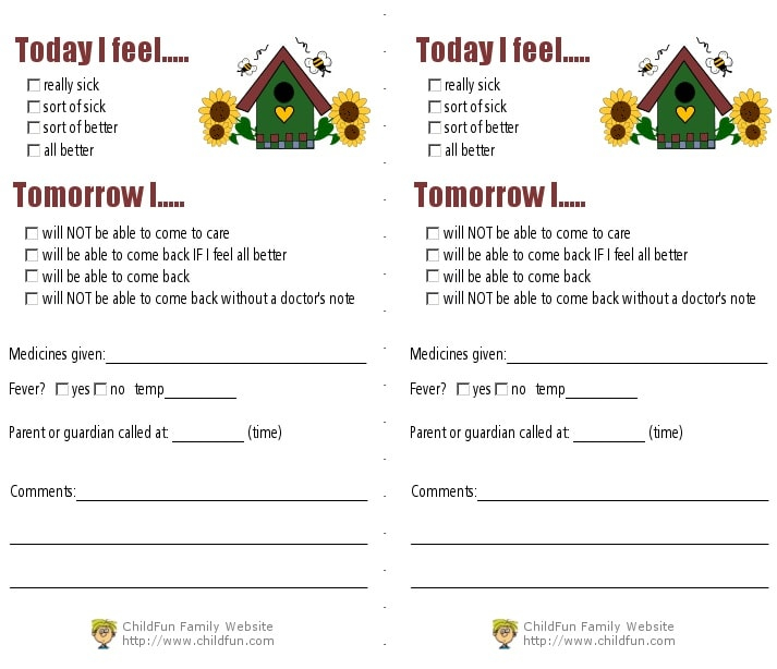 Child Care Medical Forms Print For Free ChildFun