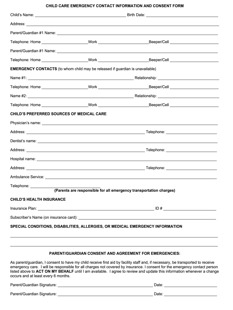 Child Emergency Form Fill Online Printable Fillable Blank PdfFiller