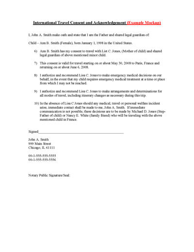 Child International Travel Consent Form