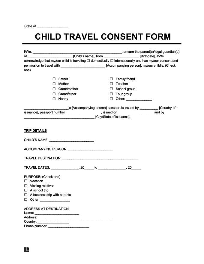 Minor Travel Consent Form Approved By Us Department Of State 2022 